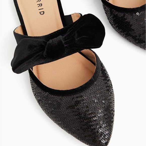torrid Shoes - Torrid Black Velvet Bow Mules 12 Wide
